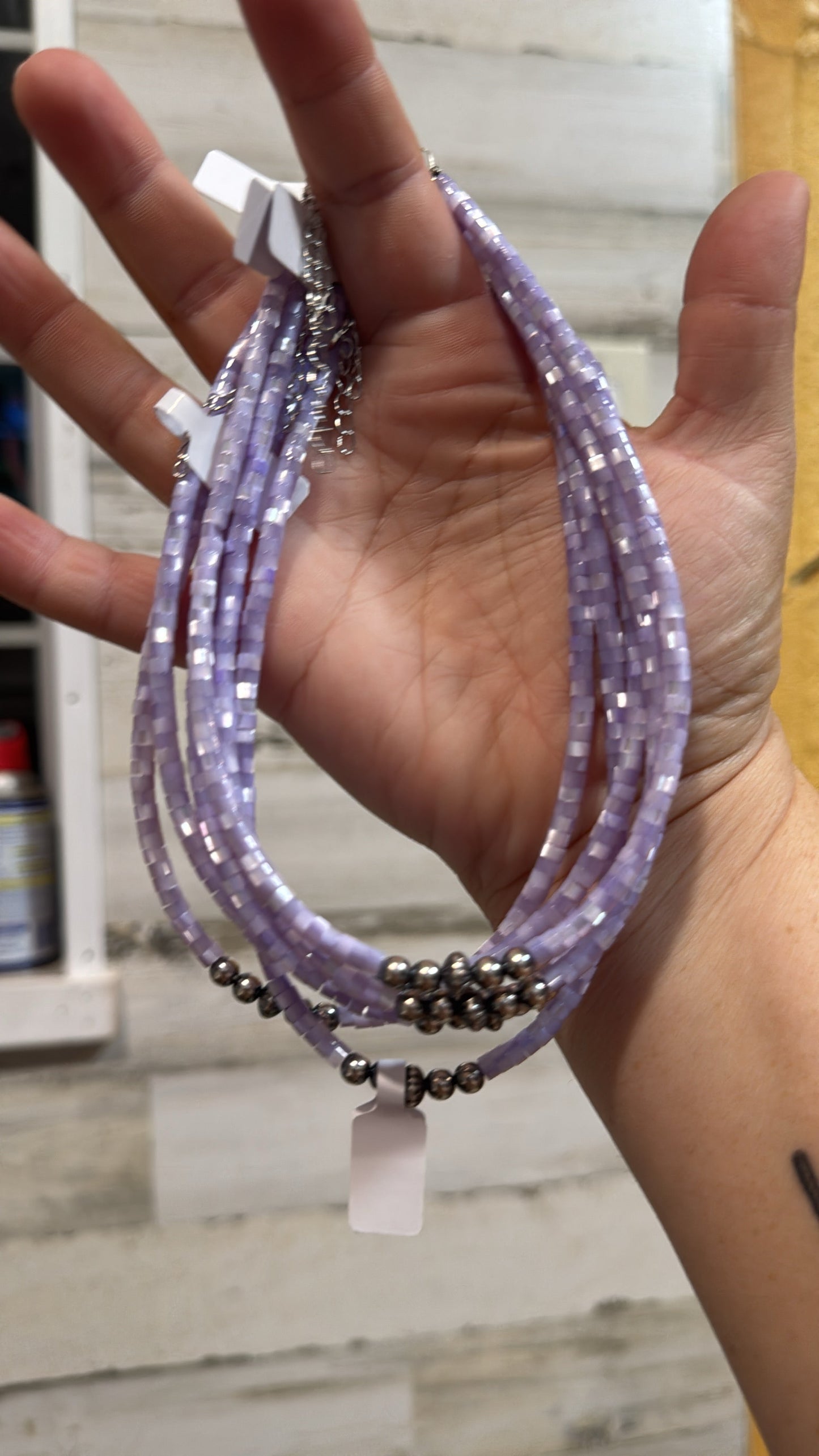 Purple shell heishi choker with Sterling Silver Pearls