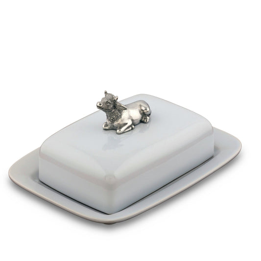 Stoneware Butter Dish with Pewter Mabel the Cow